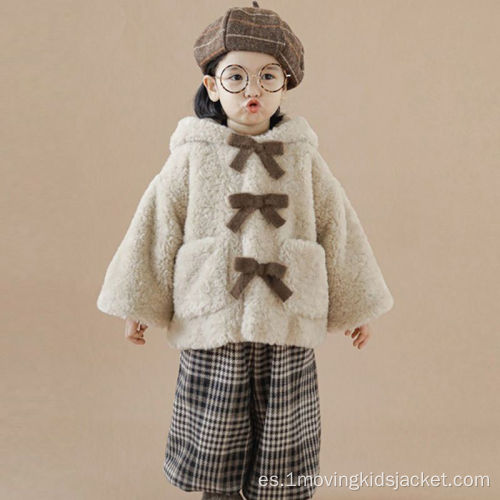 Suéter de lana gruesa para niñas Top de felpa con lazo de invierno